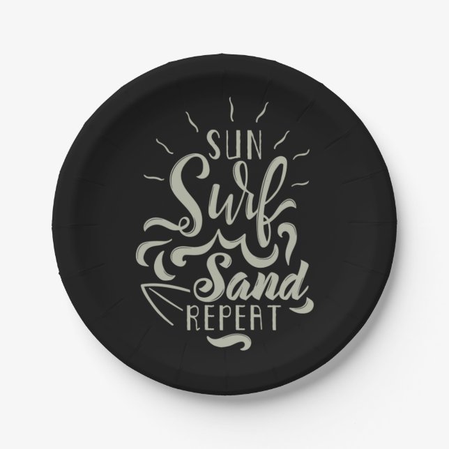 Sun Surf Sand wiederholen Pappteller (Vorderseite)