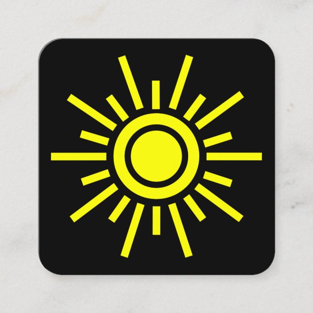 Sun Symbol 01 - Gelb auf schwarz Quadratische Visitenkarte (Vorderseite)