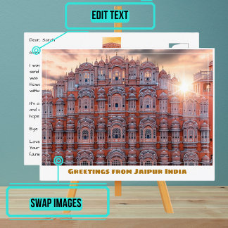 Sun über Hawa Mahal in Jaipur Indien Postkarte