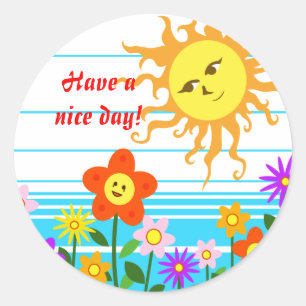 Sun und Blumen Runder Aufkleber