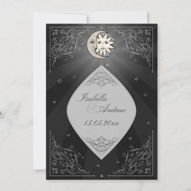 Sun und Mond-Liebe - klassische Hochzeitseinladung Einladung (Vorderseite)