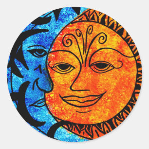 Sun und Mond Runder Aufkleber
