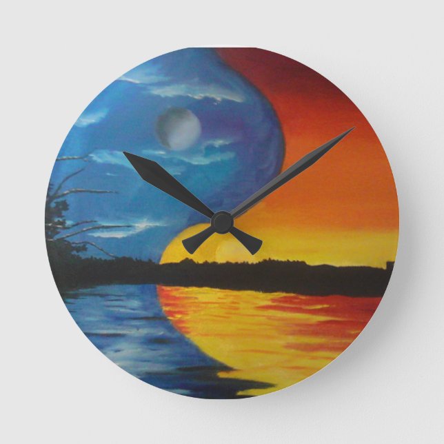 Sun und Mond yin Yang-Uhr Runde Wanduhr (Vorderseite)