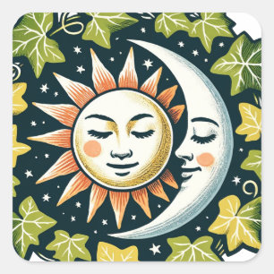 Sun und Moon Ivy Quadratischer Aufkleber