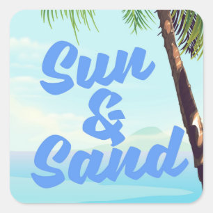 Sun und Sand inspirierende Zitat Cartoon Poster la Quadratischer Aufkleber