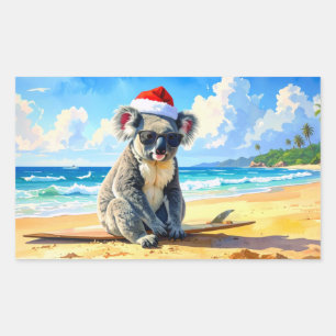 Sun und Surf Koala Weihnachtsmannmütze Ein Aussie Rechteckiger Aufkleber