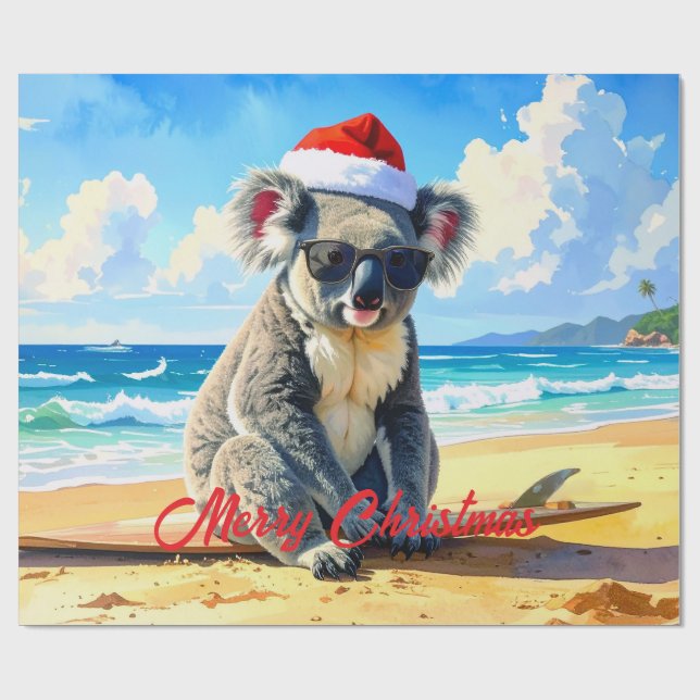 Sun und Surf Koala Weihnachtsmannmütze Geschenkpapier (Flach)