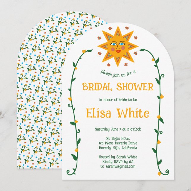 Sun und Vines Boho Arch Whimsical Dusche Einladung (Vorne/Hinten)