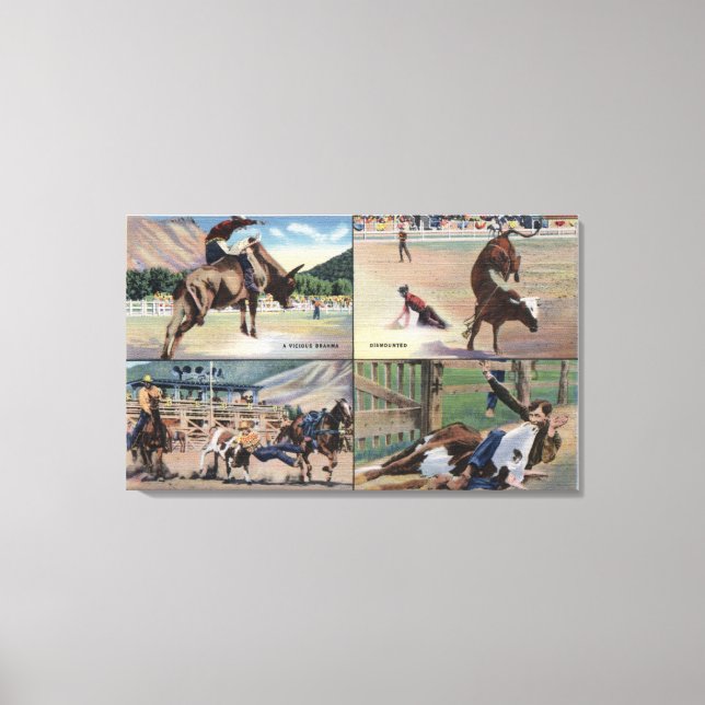 Sun Valley, IDRodeo Bull Dogging Scenes Leinwanddruck (Vorderseite)