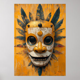 Sun Warrior Mask - mesoamerican Ritual Symbol Poster