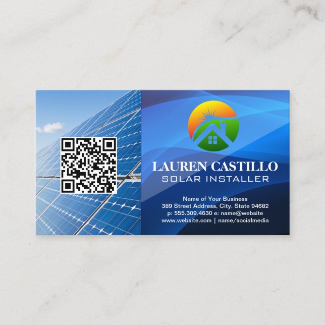 Sun-Zuhause-Logo | Solarmodule | QR-Visitenkarte Visitenkarte (Vorderseite)