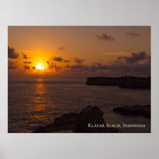 Sunbeam Sunset Sky Ocean Rocks Twilight Poster