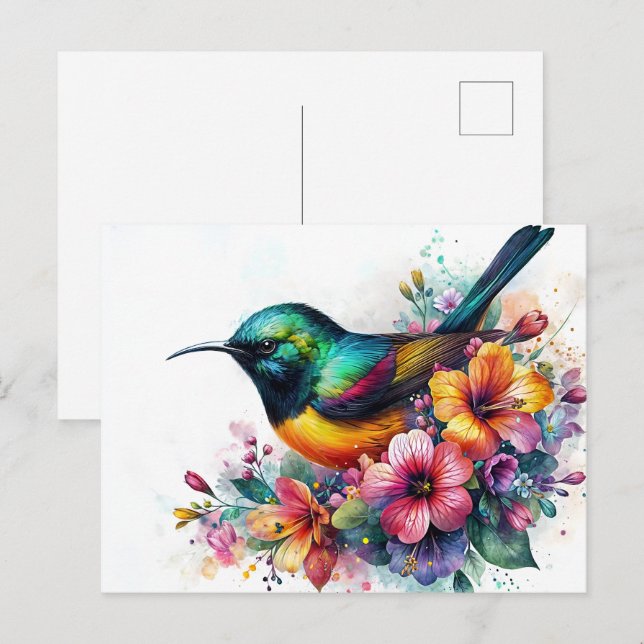 Sunbird Watercolor Art Postkarte (Vorne/Hinten)