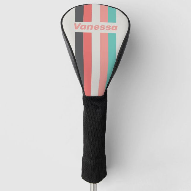 Sunbleached Coral Pin Striped with Name Golf Headcover (Vorderseite)