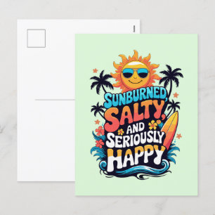 Sunburned Salty and Happy - Retro Beach Vibes Feiertagspostkarte