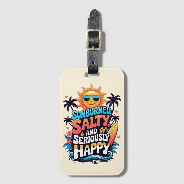 Sunburned Salty and Happy – Retro Beach Vibes Gepäckanhänger (Vorderseite Vertikal)