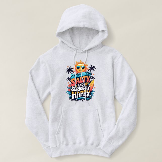 Sunburned Salty and Happy - Retro Beach Vibes Hoodie (Design vorne)