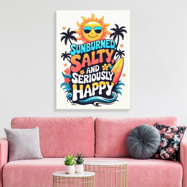 Sunburned Salty and Happy – Retro Beach Vibes Leinwanddruck (Insitu (Wohnzimmer))