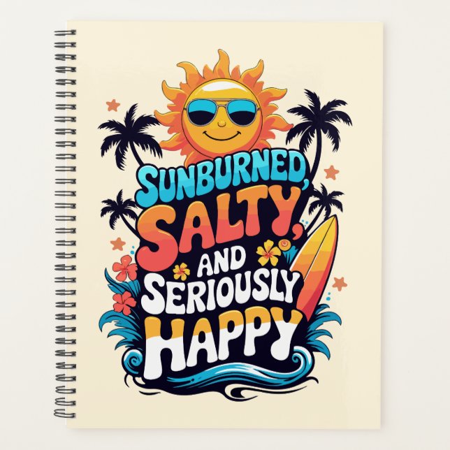 Sunburned Salty and Happy – Retro Beach Vibes Planer (Vorderseite)