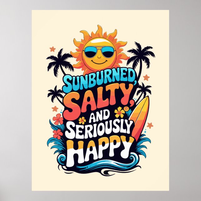 Sunburned Salty and Happy – Retro Beach Vibes Poster (Vorne)