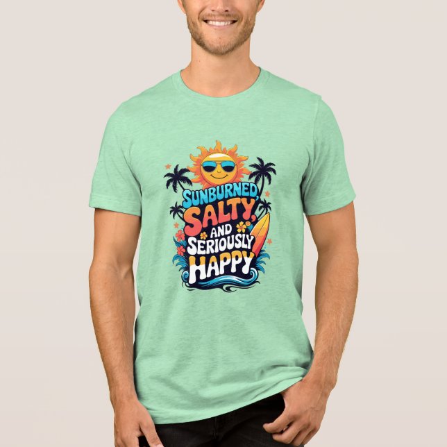 Sunburned Salty and Happy – Retro Beach Vibes Tri-Blend Shirt (Vorderseite)