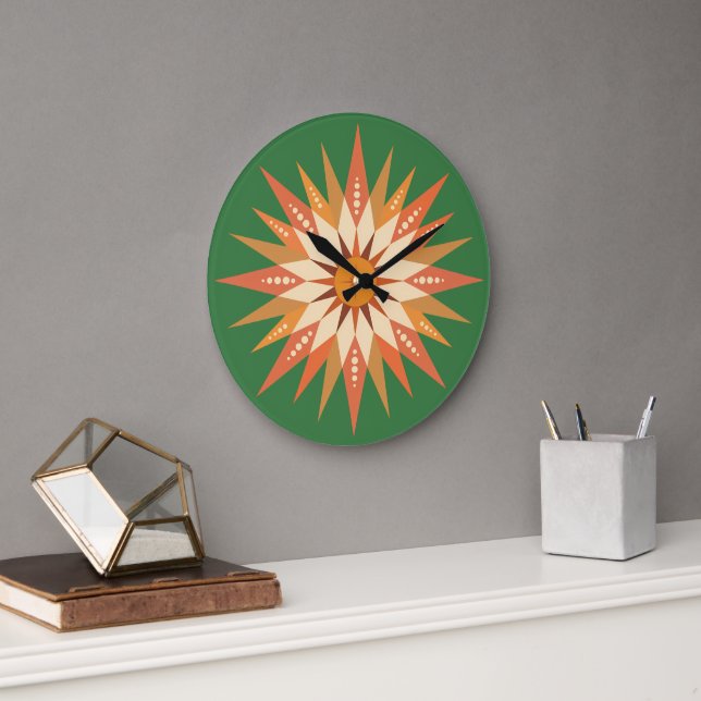 Sunburst Boho Wall Clock Große Wanduhr (Büro)