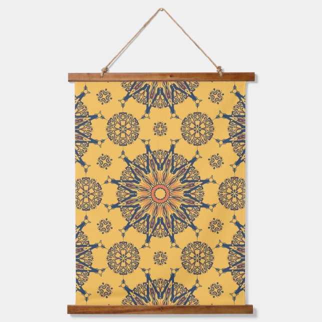 Sunburst Mandala Pattern Wandteppich Mit Holzrahmen (Vorderseite)
