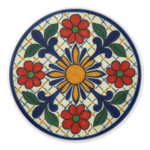 Sunburst Mexican Talavera Floral Keramik Knob Keramikknauf