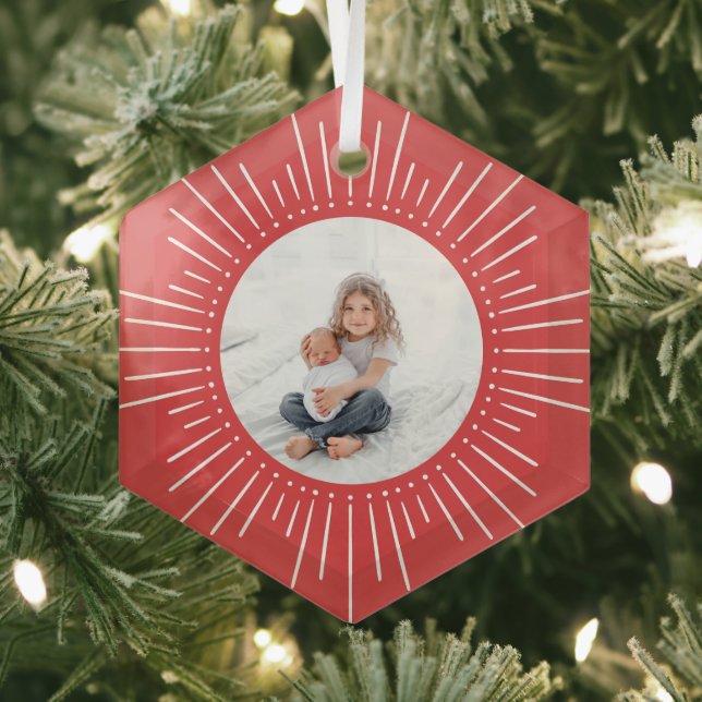 Sunburst Personalisiertes Foto | Rot Ornament Aus Glas (Insitu)