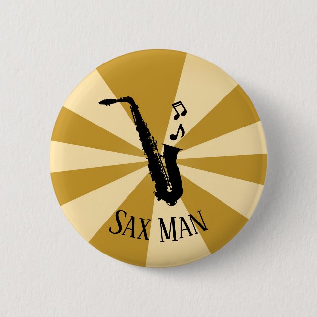 Sunburst Sax Man Cool Funny Music Saxophon Button (Vorderseite)