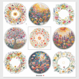 Sunburst und Floral Muster Litha Aufkleber