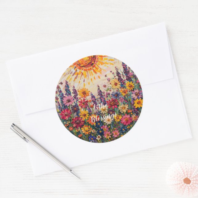 Sunburst und Floral Muster Litha Runder Aufkleber (Umschlag)