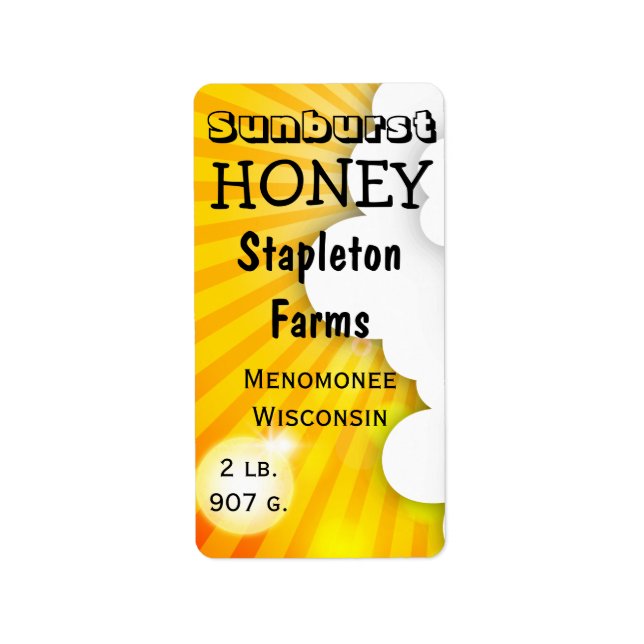 Sunburst und Wolken Honey Jar Adressaufkleber (Vorne)