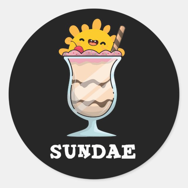 Sundae Funny Sunday Ice Cream Pun Dark BG Runder Aufkleber (Vorderseite)