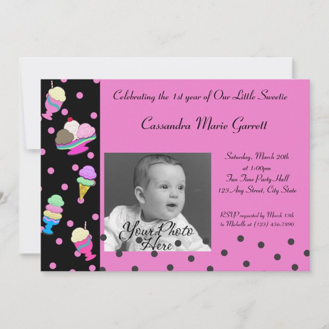 Sundae Shoppe/Foto Geburtstag Einladung (Vorderseite)