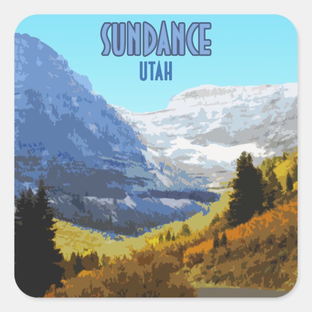 Sundance Utah Mountains Vintag Quadratischer Aufkleber (Vorderseite)