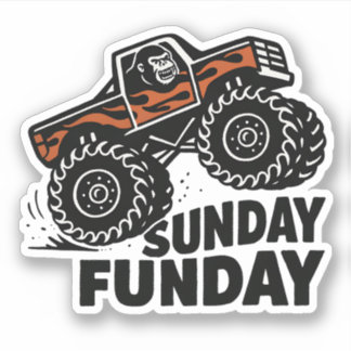 Sunday Funday Gorilla Monster Truck Funny Sticker