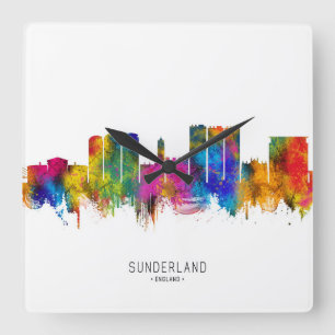 Sunderland England Skyline Quadratische Wanduhr