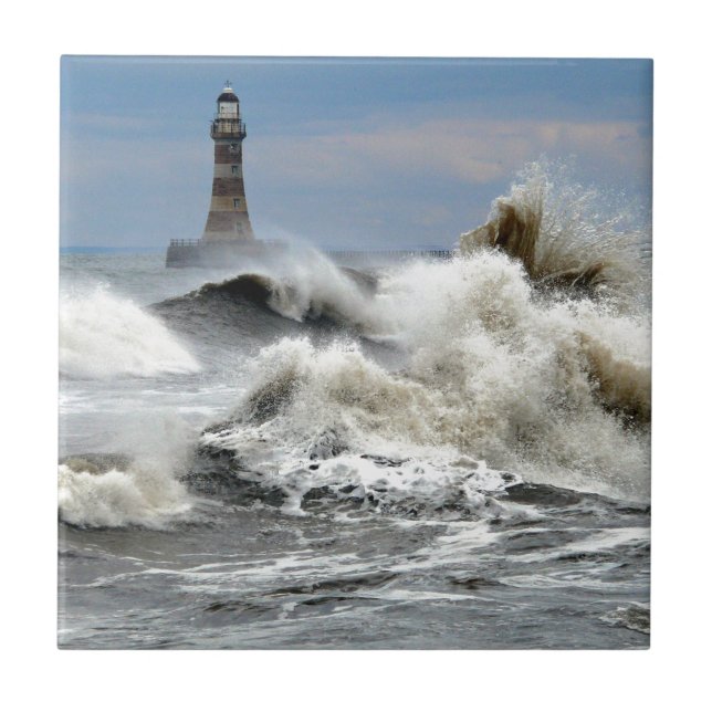 Sunderland - Roker Pier u. Leuchtturm Fliese (Vorderseite)