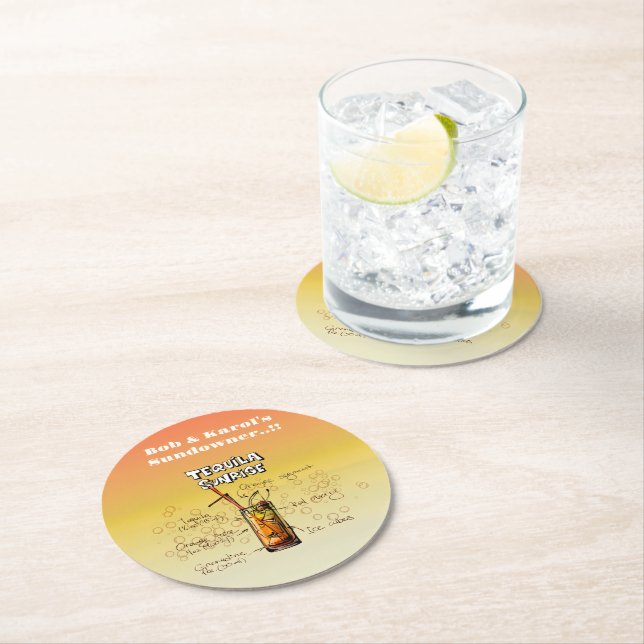 Sundowner Tequila Cocktail Party Runder Pappuntersetzer (Vor Ort)
