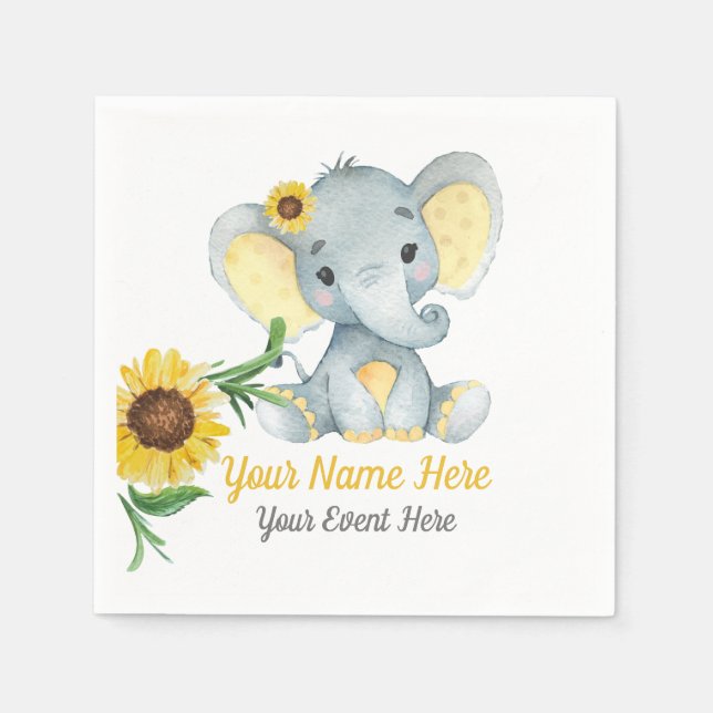 Sunflow Elephant Girl Napkins Baby Dusche Geburtst Serviette (Vorderseite)
