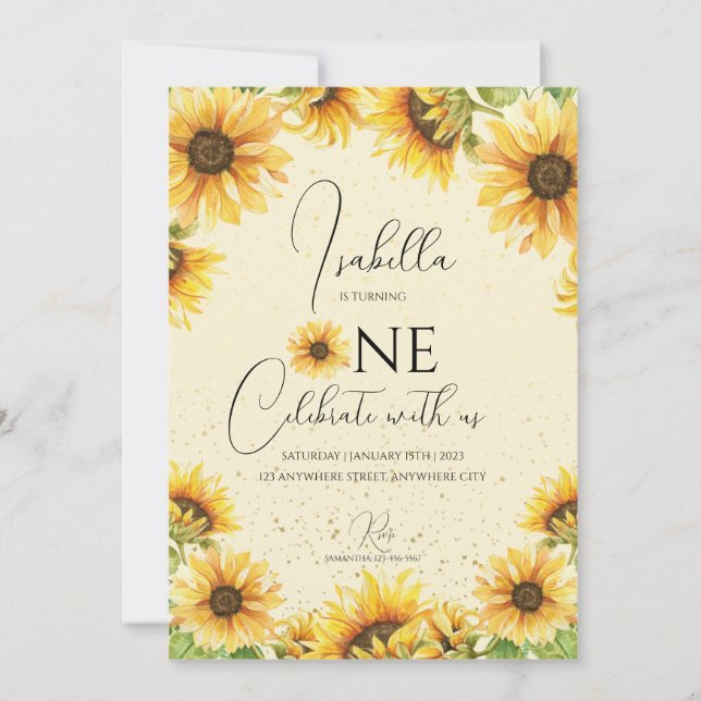 Sunflower 1er Anniversaire Fête Invitation (Devant)