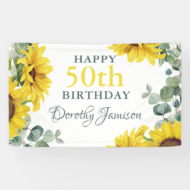 Sunflower 50th Birthday Party Banner (Horizontal)