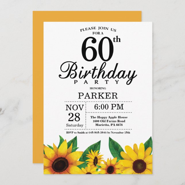 Sunflower 60e anniversaire Invitation (Devant / Derrière)