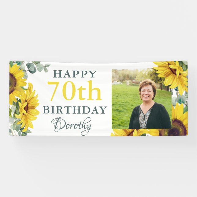 Sunflower 70th Birthday Party Photo Banner (Horizontal)