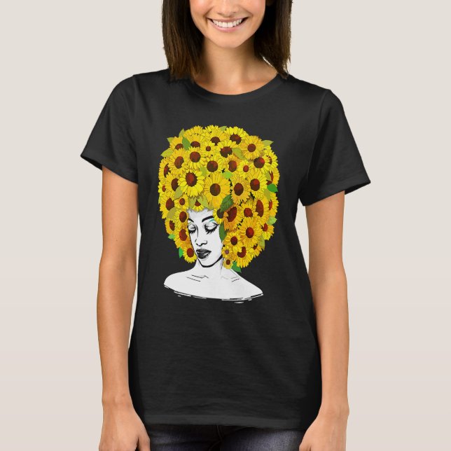 Sunflower Afro Women Black Queen African American  T-Shirt (Vorderseite)