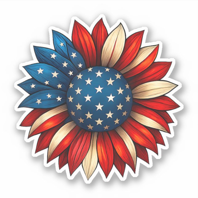 Sunflower American Flag 4. Juli Merica USA Aufkleber (Vorderseite)