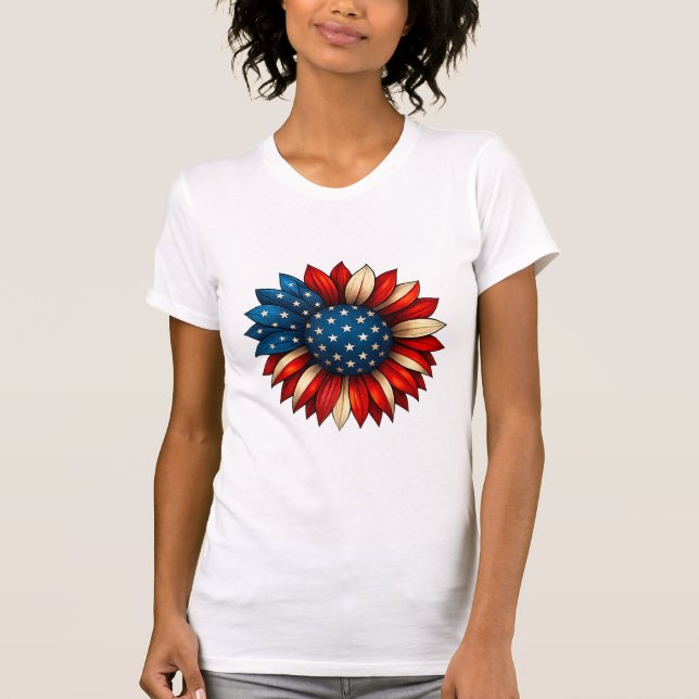 Sunflower American Flag 4. Juli Merica USA T-Shirt (Vorderseite)
