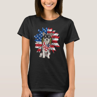 Sunflower American Flag Chihuahua 4th Of July Prat T-Shirt