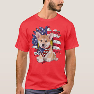 Sunflower American Flag Welsh Corgi Dog Lovers Gif T-Shirt